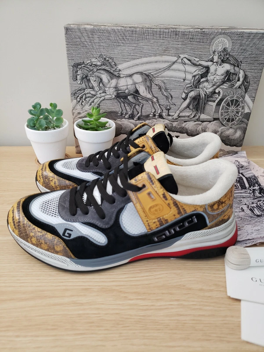 NWB* Gucci Sneakers shoes ULTRAPACE Black/Pewter/Yellow Snake eBay