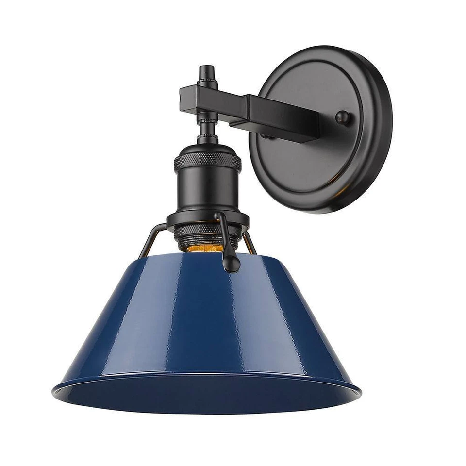 Golden Lighting Orwell 4.875 in. 1-Light Black Vanity Light w/ Matte Navy Shade Foto 3 de 3