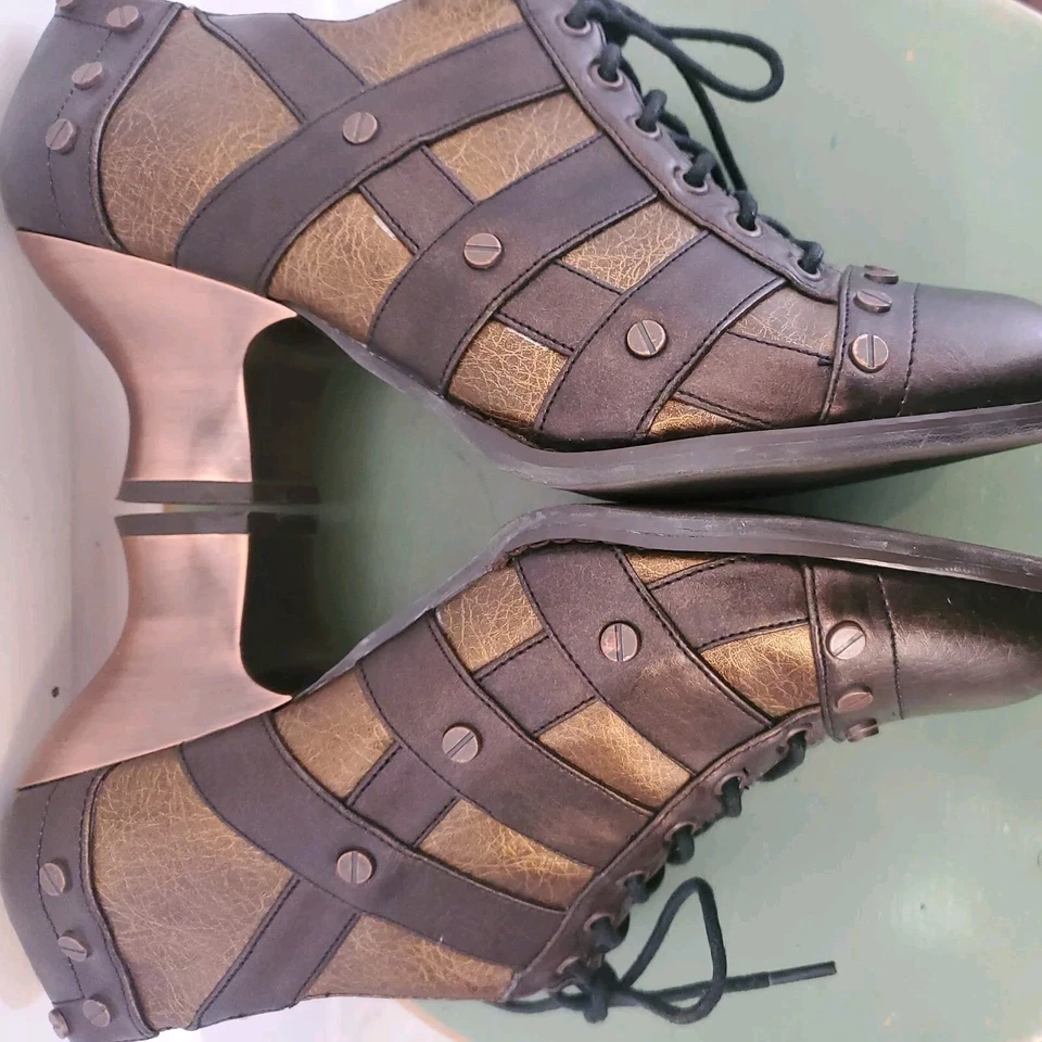  HADES  Jade Shoes Heels Oxfords Brown Steampunk Vegan Leather Sz 10  - Image 2 of 4