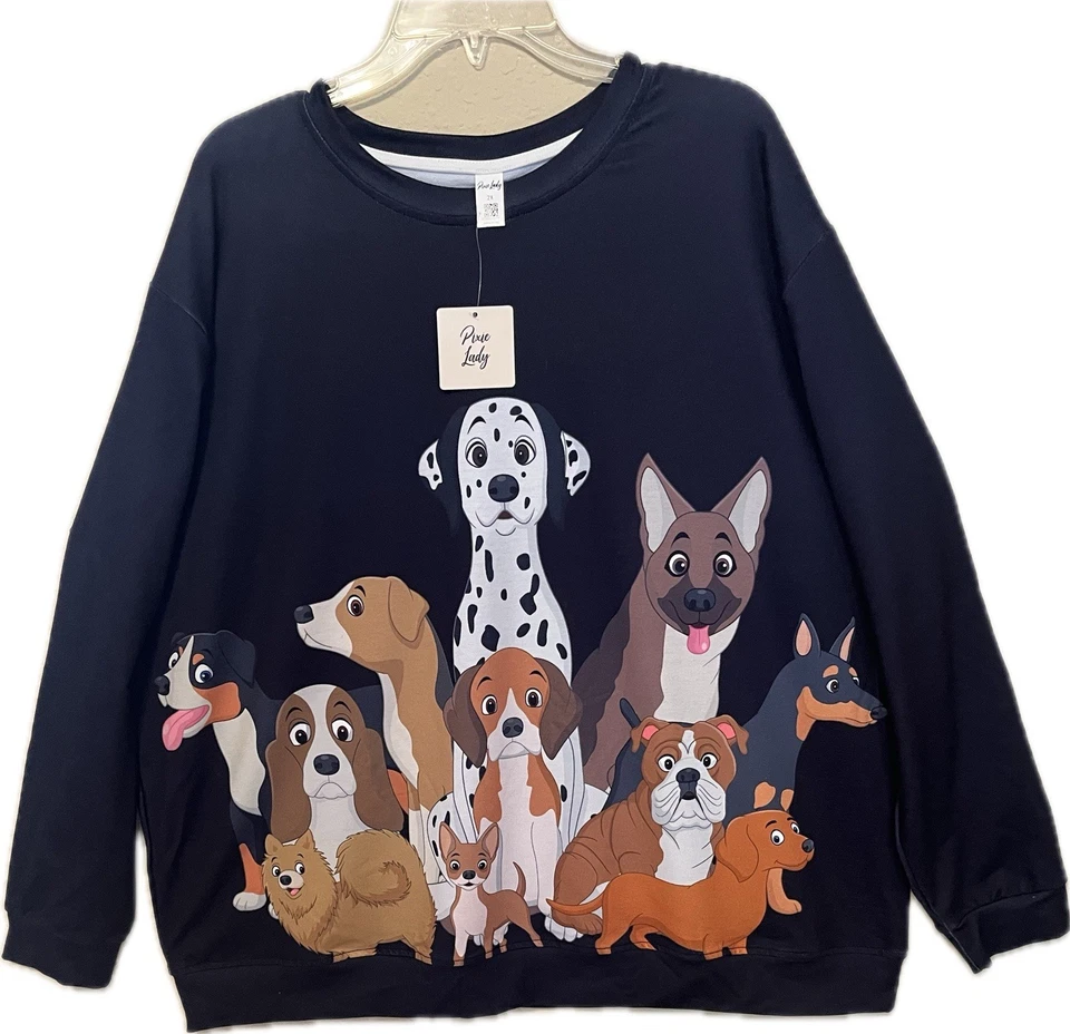 0099 Disney Dogs Pixy Dama y Vagabundo Mujer’s Sudadera Negra Talla 2X Foto 2 de 4