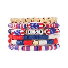 Surfer Heishi Clay Bead Bracelets for Women Bohemian Stackable Gold Beaded Stret