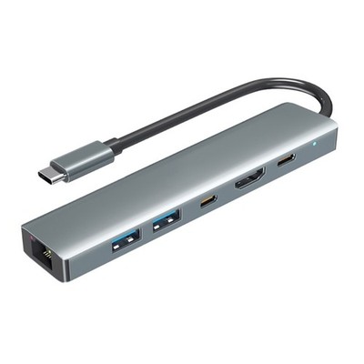 6 in 1 Expanding Dock Gigabit Ethernet 4K Output 100W Fast Charging Aluminum