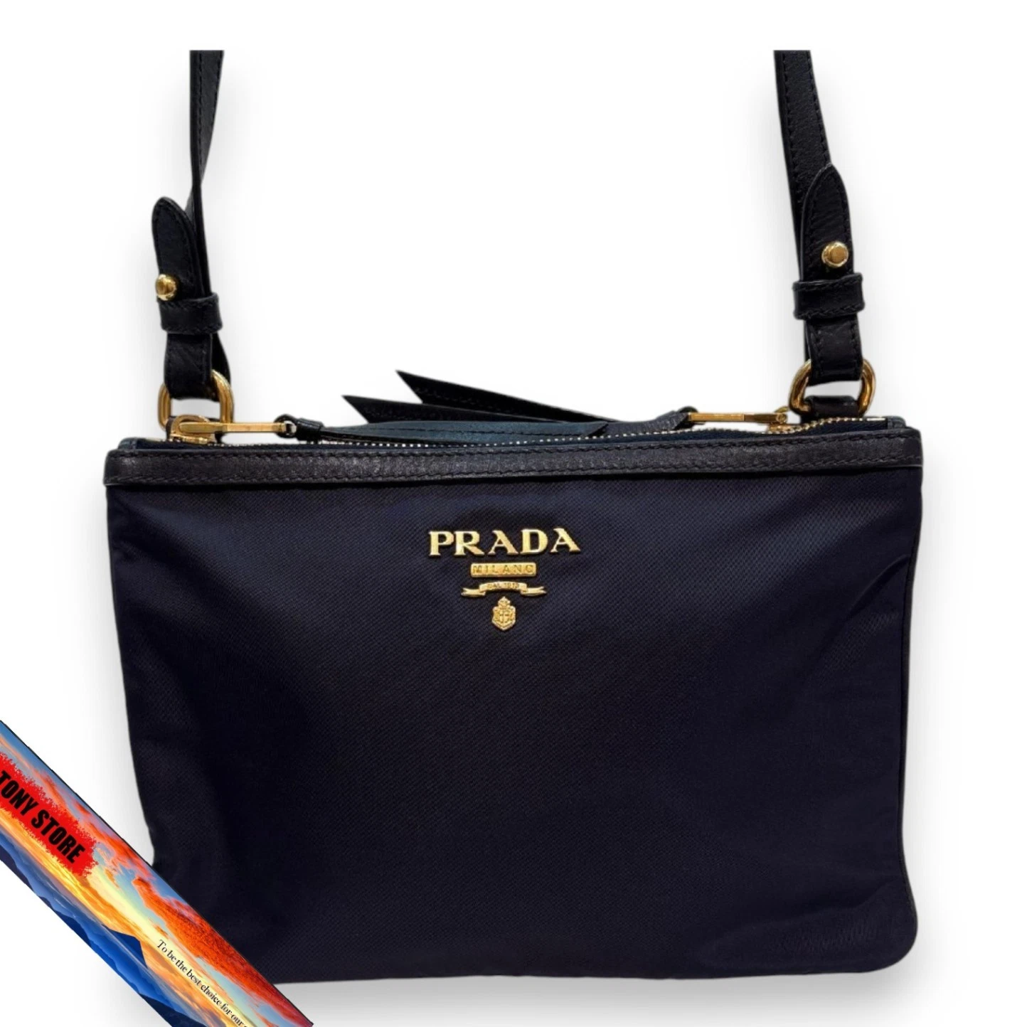 Prada 1BH046 Shoulder Bag Nylon Leather Navy Ladies