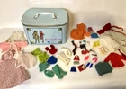 Vtg 1965 Barbie Francie Blue Vinyl Zip Case W/ Handmade & Barbie Assessories