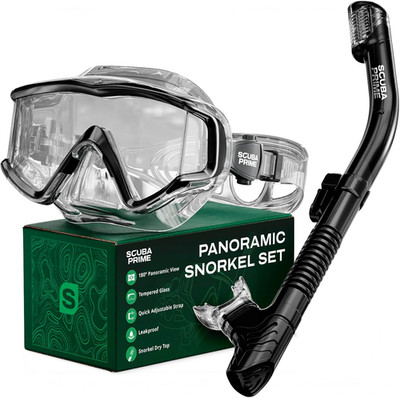 Pano 3 180° Panoramic Dive Mask, Three-Window Tempered Glass Scuba Mask with Dry
