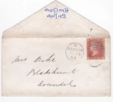 1867 QV FINE 1d PENNY RED STAMP PLATE93 ON WINDSOR COVER THE LODGE ATON COLLEGE