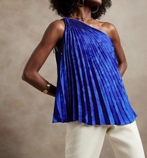 NWT BANANA REPUBLIC RADIENT PLEATED ONE SHOULDER TOP VOLTAGE BLUE SIZE S