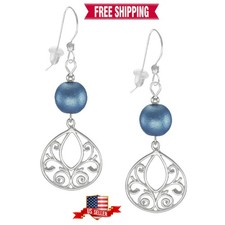 Handmade Sterling Silver Filigree Teardrop Beaded Dangle Earrings, Color Choices