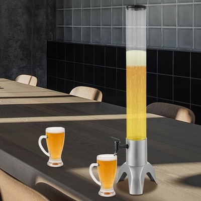 Modern Beer Tower 3L/101.45Oz  - Beverage Dispenser with Tap & Ice Tube Silver