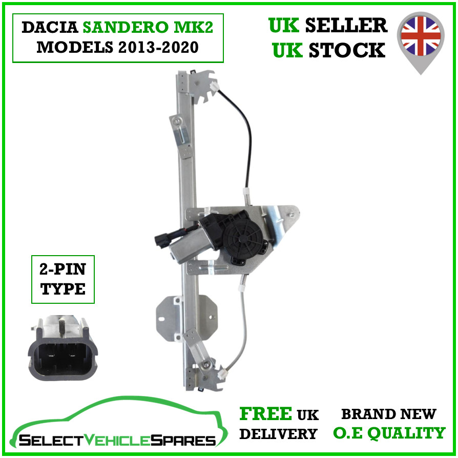 NEW DACIA SANDERO MK2 PASSENGER FRONT WINDOW REGULATOR & MOTOR (2-PIN) 2013-2020