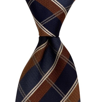 PLATINUM DESIGNS Men's Polyester Necktie XL 61'' Designer PLAID Blue/Brown EUC