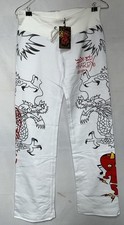 Y2K Ed Hardy Drawstring Pant Sz M Women Dragon  Devil Black  White W/Red Rare 