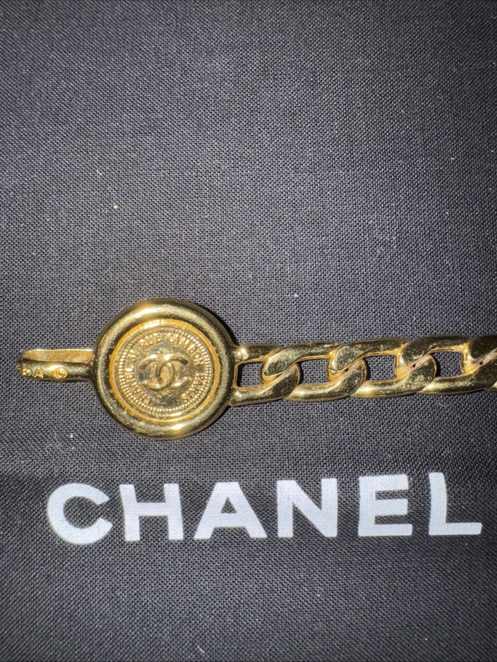 Cinto corrente moeda 100% autêntico CHANEL usado CC logotipos folheado a ouro vintage #CY156 S - Imagem 4 de 4