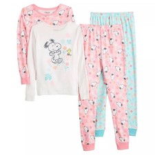 New 2 Pairs Peanuts Snoopy PJS 4-Piece Pajama Set Size 6 NWT