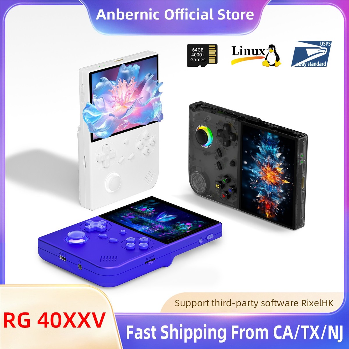 ANBERNIC RG 40XXV Retro Handheld Game Console Linux 64-Bit 64G TF