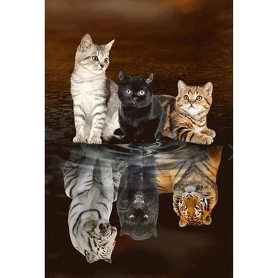 GAGALAM 3D Puzzel Für Erwachsene 3 Katzen Reflexionstiger Home Art Deco-Malerei