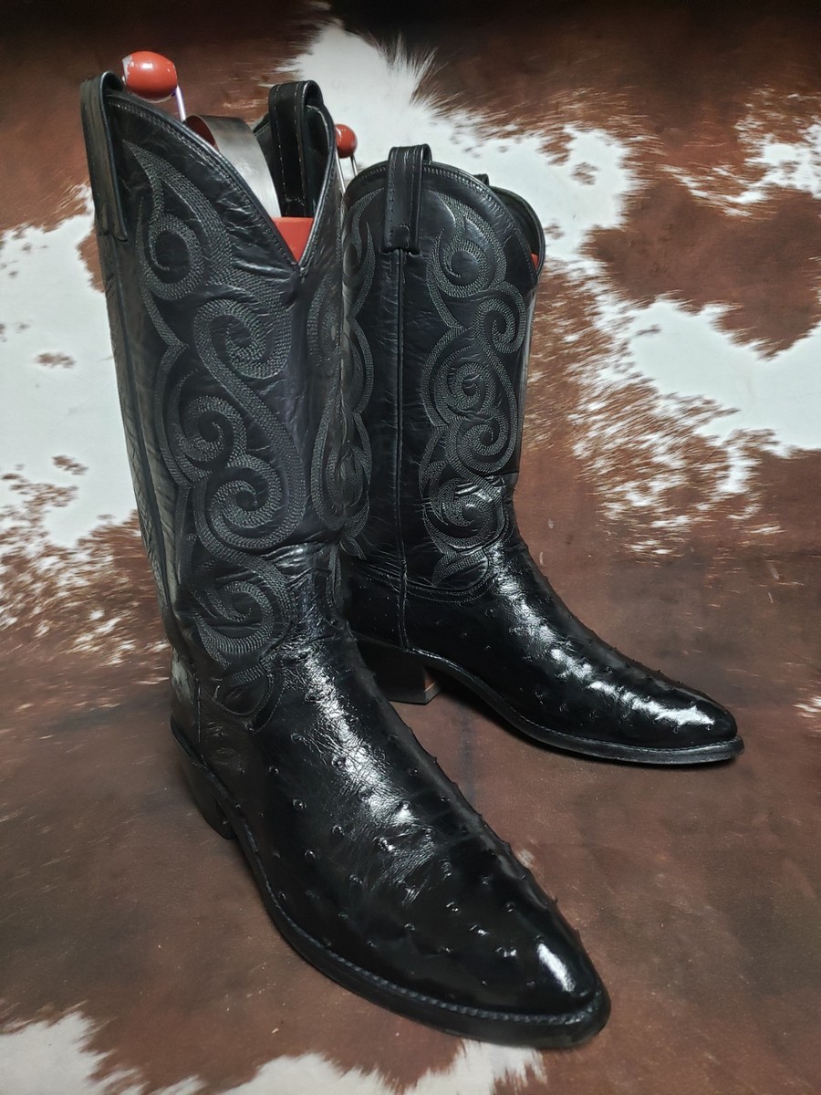 Vintage Ostrich Leather Cowboy Boots 11 D Western Embroidery Vintage Larry Mahan Ostrich Cowboy Boots, Embroidered  main image 3