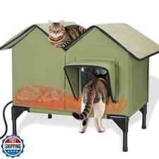 Large Heated Cat House for Outside in Winter, Elevated Waterproof Cat House f