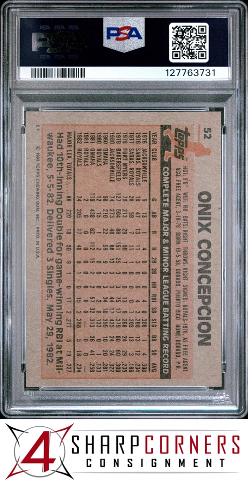 1983 TOPPS #52 ONIX CONCEPCION ROYALS PSA 10 - Image 2 of 3