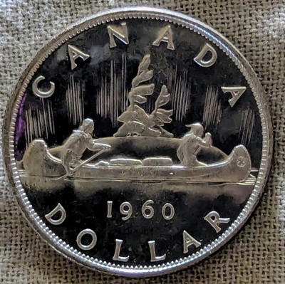 1960 Canada Silver Dollar UNC BU MS : Proof-like PL, Mirrored - Low Mintage 1.4M