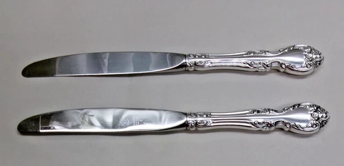 2 MELROSE STERLING SILVER DINNER KNIVES-AMERICAN BLADES-1948 FINEST GORHAM