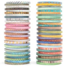 YUBBAEX 60 Rolls Skinny Washi Tape Set Gold Foil Masking Thin Basic Patterns ...