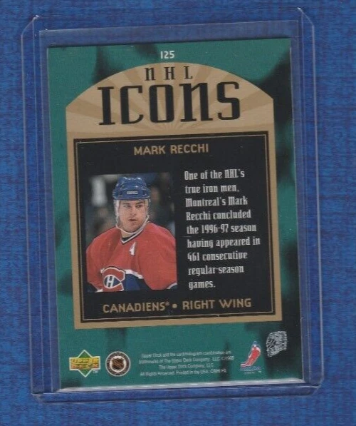 1997-98 Upper Deck SP Authentic NHL Icons # I25 Mark Recchi - Image 2 of 2