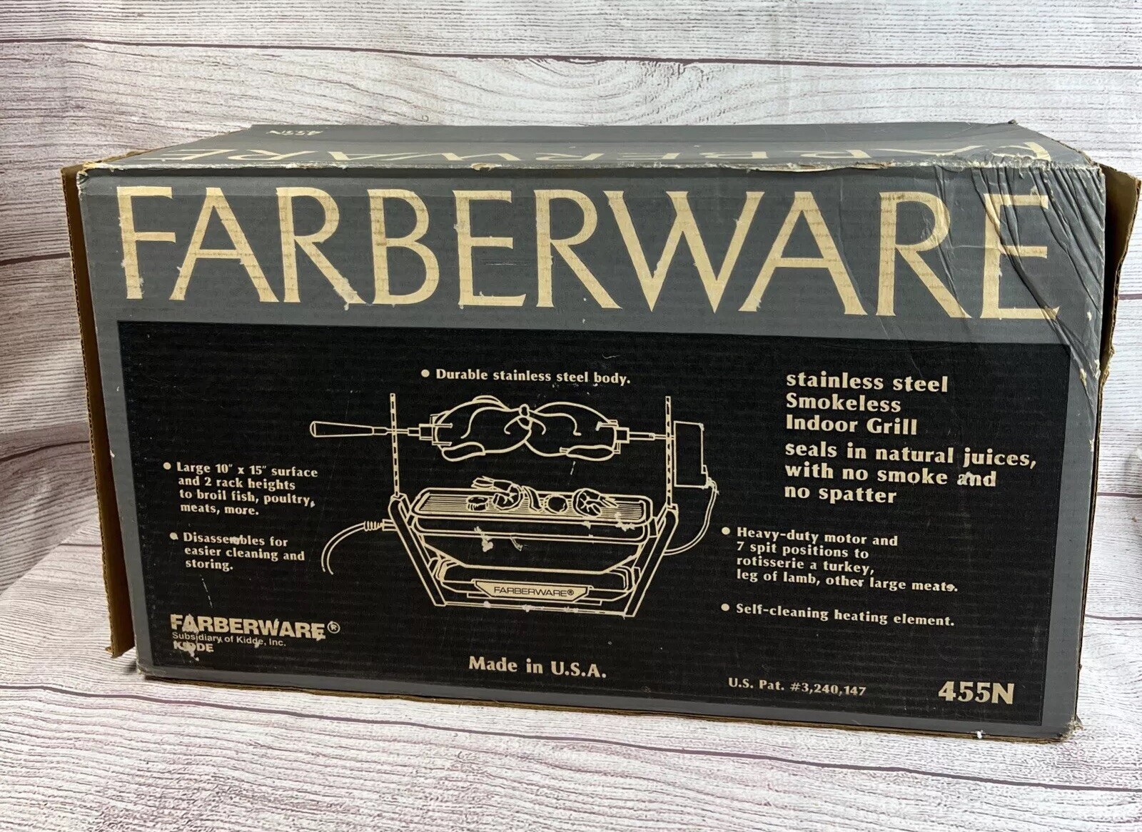 NEW Farberware 455N Stainless Open Hearth Broiler Rotisserie Electric Grill