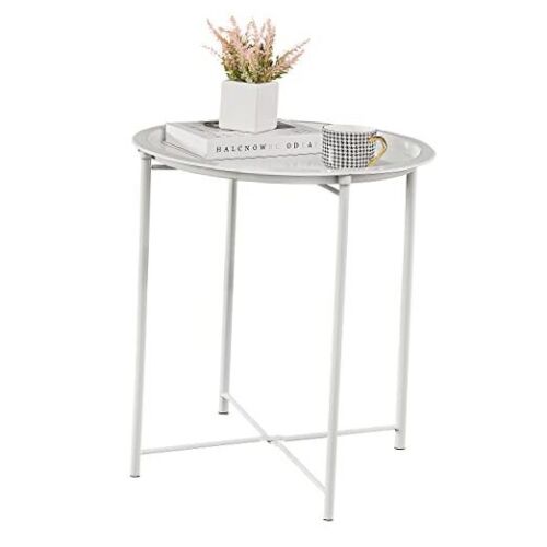 Metal Round End/Side Table with Removable Tray, Small Folding Anti-Rust