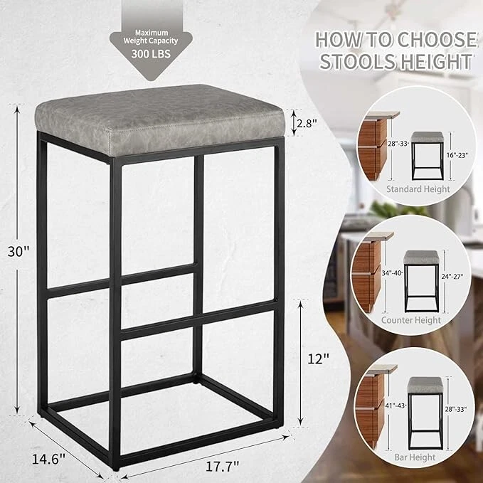 Counter Height Bar Stools,30 inch Bar Height Stools, SET of 2 - Image 4 of 4