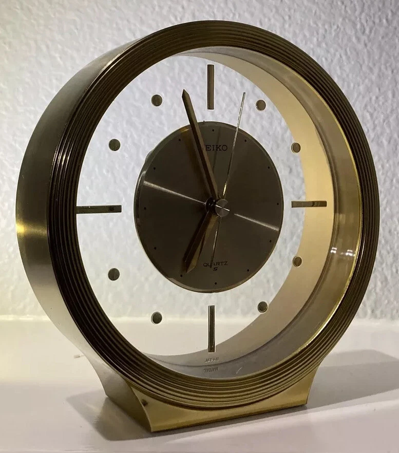 Vintage Seiko Round Gold and Glass Mantel  Clock Made in Japan  - Image 3 of 4