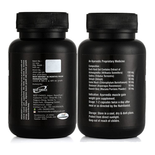 BODY GROW Fast Weight Gain Pills Muscle Gainer WEGHT GAIN 60 CAPS MEN- FREE SHIP - Picture 2 of 5