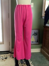 Vtg 1970s Pink Polyester Pants Womens Wide Leg 17" Bell Bottom Hippie Style