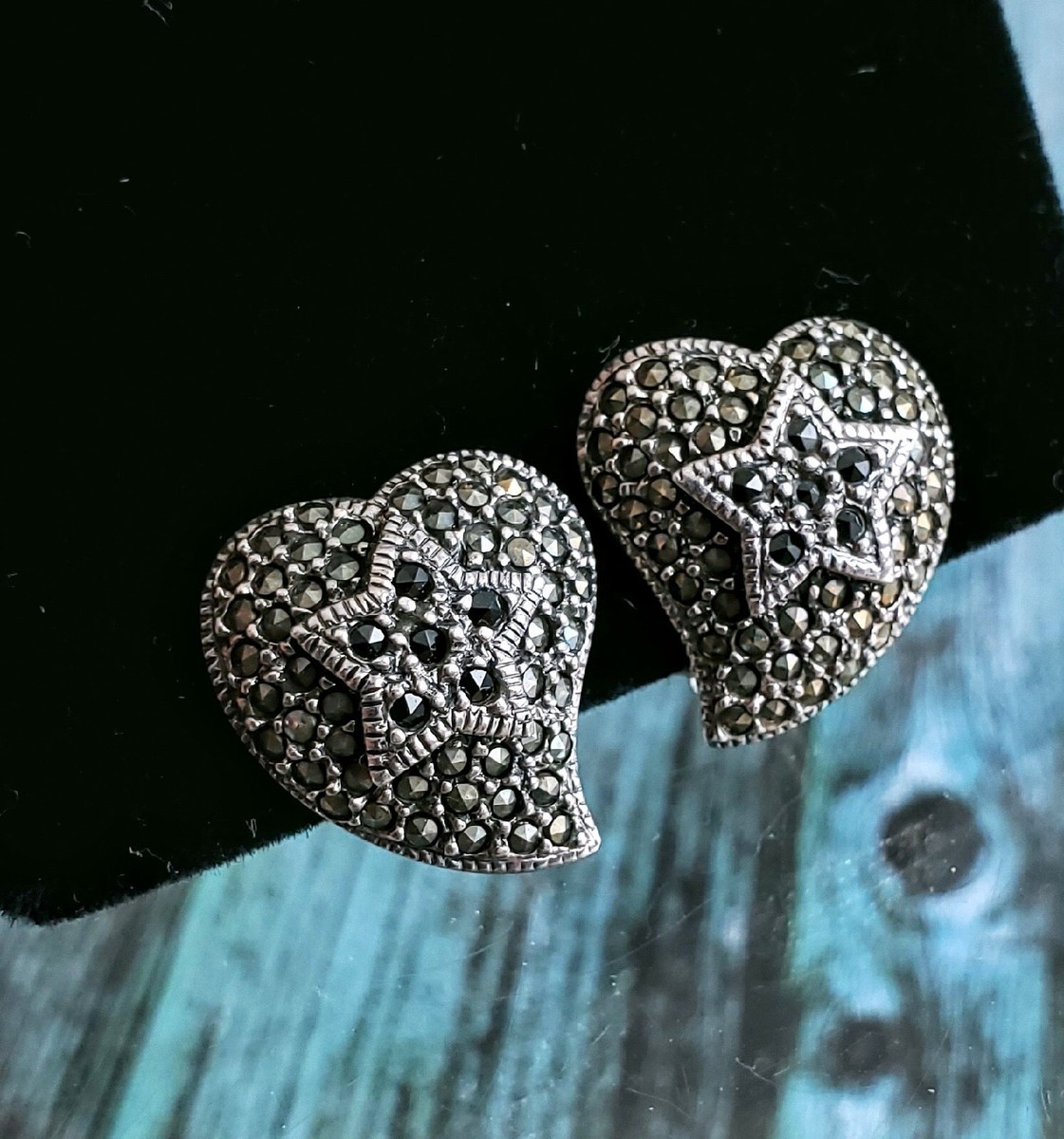 Beautiful Vintage HAN Sterling Silver Marcasite Heart Shaped