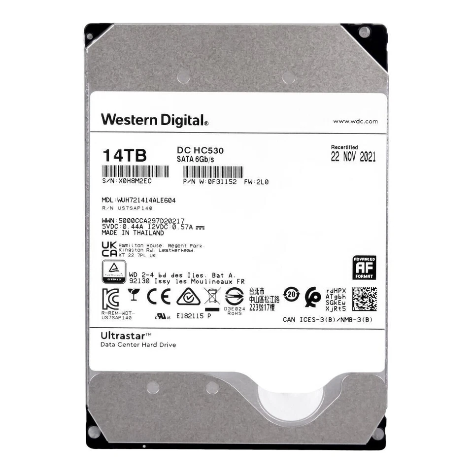 FESTPLATTE 14TB WD ULTRASTAR WUH721414ALE604 7200U/min 512MB SATA III 3.5'' Zoll - Bild 2 von 4
