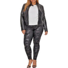 Spanx Faux Leather Black Camo Leggings Shiny Vegan Camouflage Print Plus Size 3X