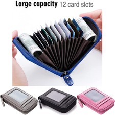 RFID Credit Card Holder Small Leather Zipper Card Case with ID Window XMAS Gifts