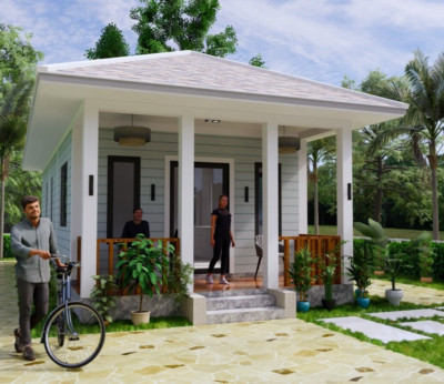 15x40 Feet Small House 4.5x12 Meter 2 Beds 1 Bath Hip Roof PDF & (A4 Hard Copy)