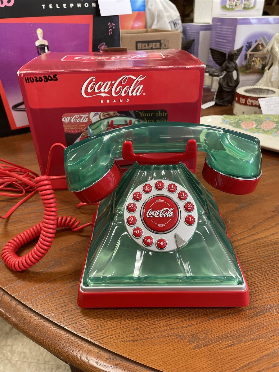 Vintage Coca-Cola Bottle Style Phone With Box Tested & Works