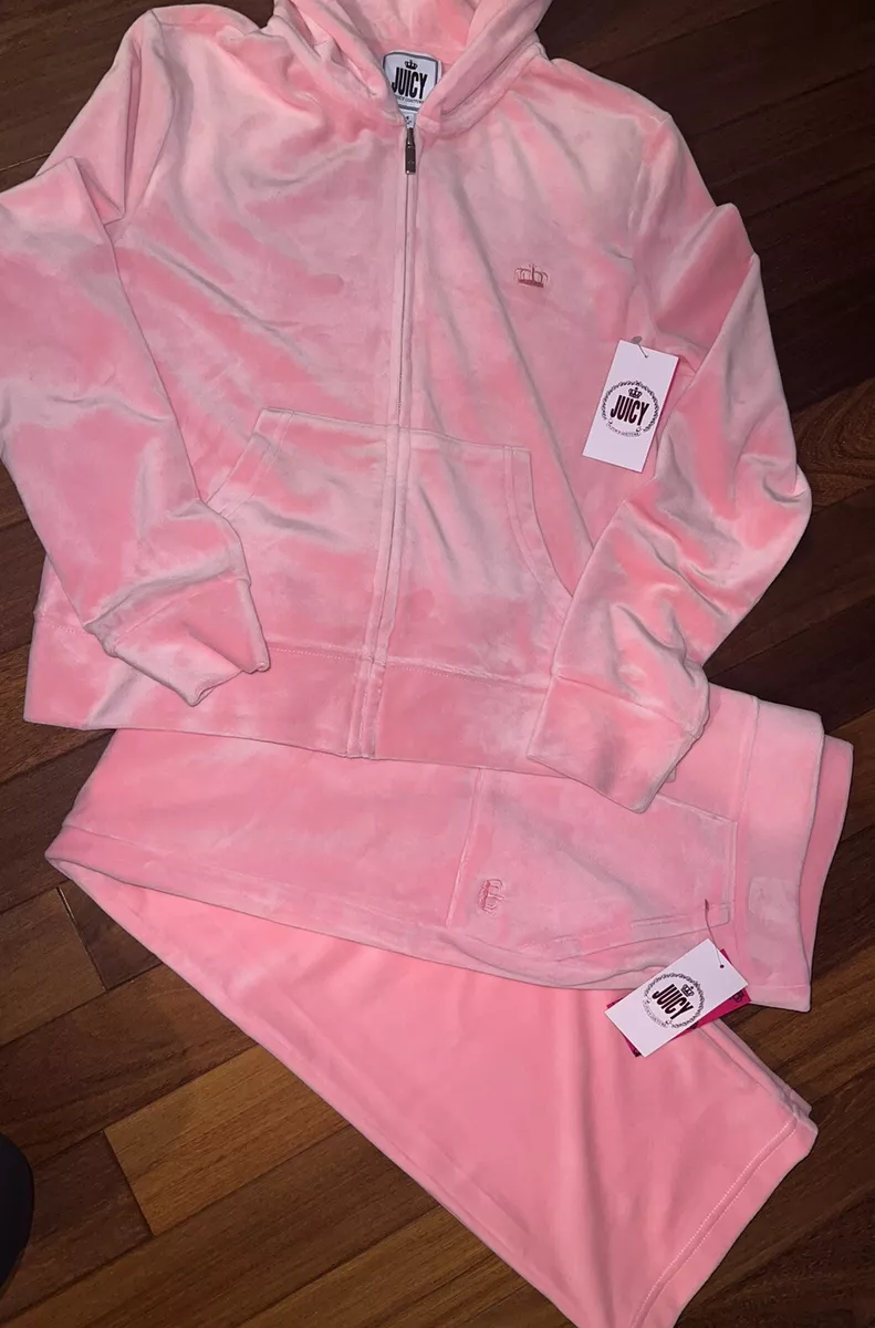 Juicy Couture MEDIUM Pink Logo Velour Tracksuit Set - Hoodie And Pants