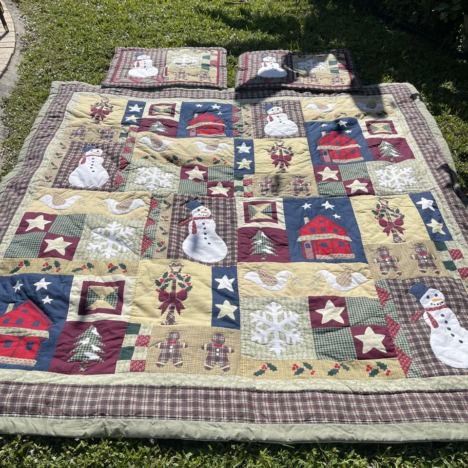 Vacaciones de Navidad Invierno 86” X 86” Edredón Almohada Fundas Muñecos de Nieve Americana Sunham Foto 3 de 4