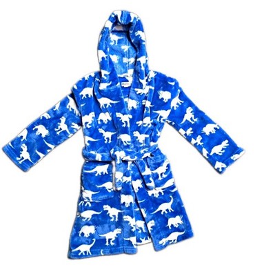 Hatley Blue Dinosaur Hooded Soft Fleece Robe 6-7yrs Attached Tie, Polyester