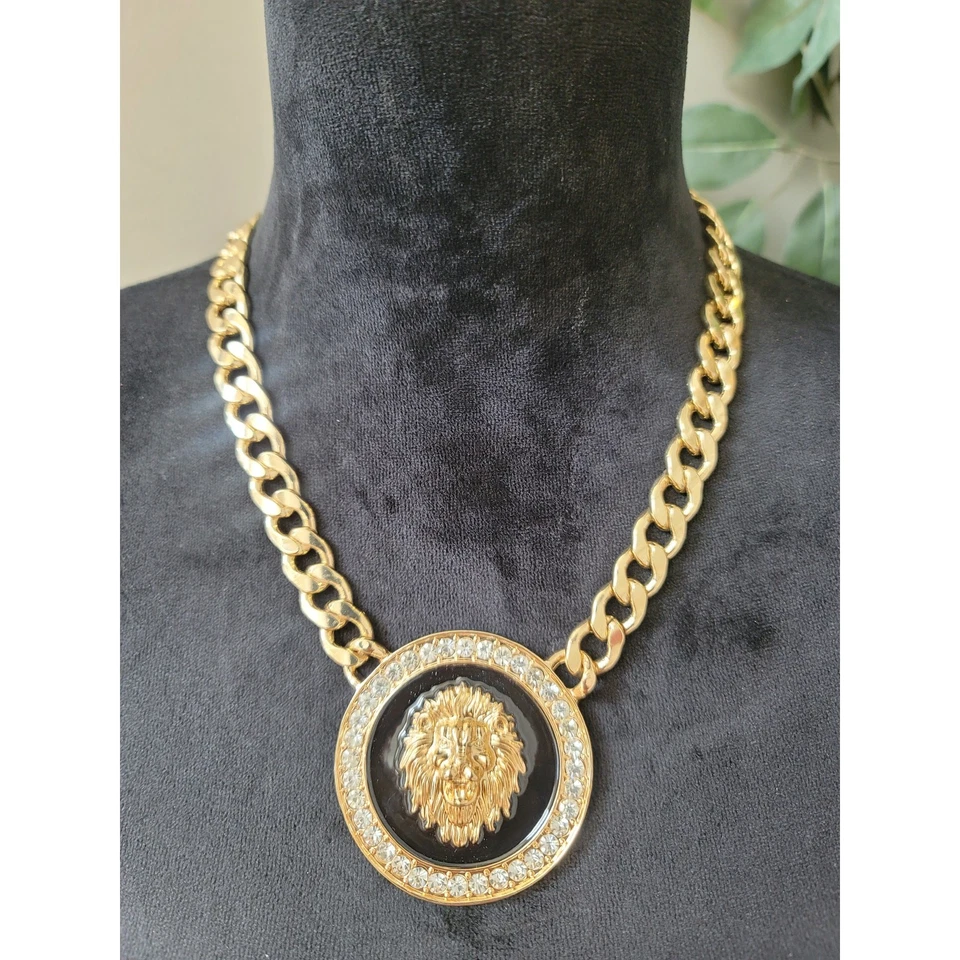 Colar de corrente de ouro bebe pingente de leão com fecho lagosta declaração joia - Imagem 2 de 4