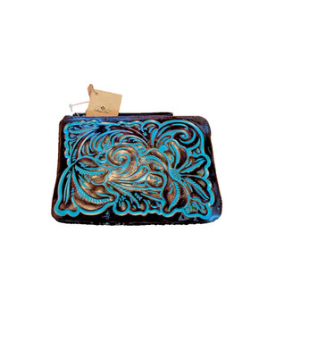 Patricia Nash Wristlet Bag Cassini Turquoise Leather Boho Western Pouch New