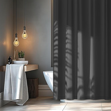 Charcoal Grey Waterproof Fabric Shower Curtain Liner with 3 Large Magnets, Washa