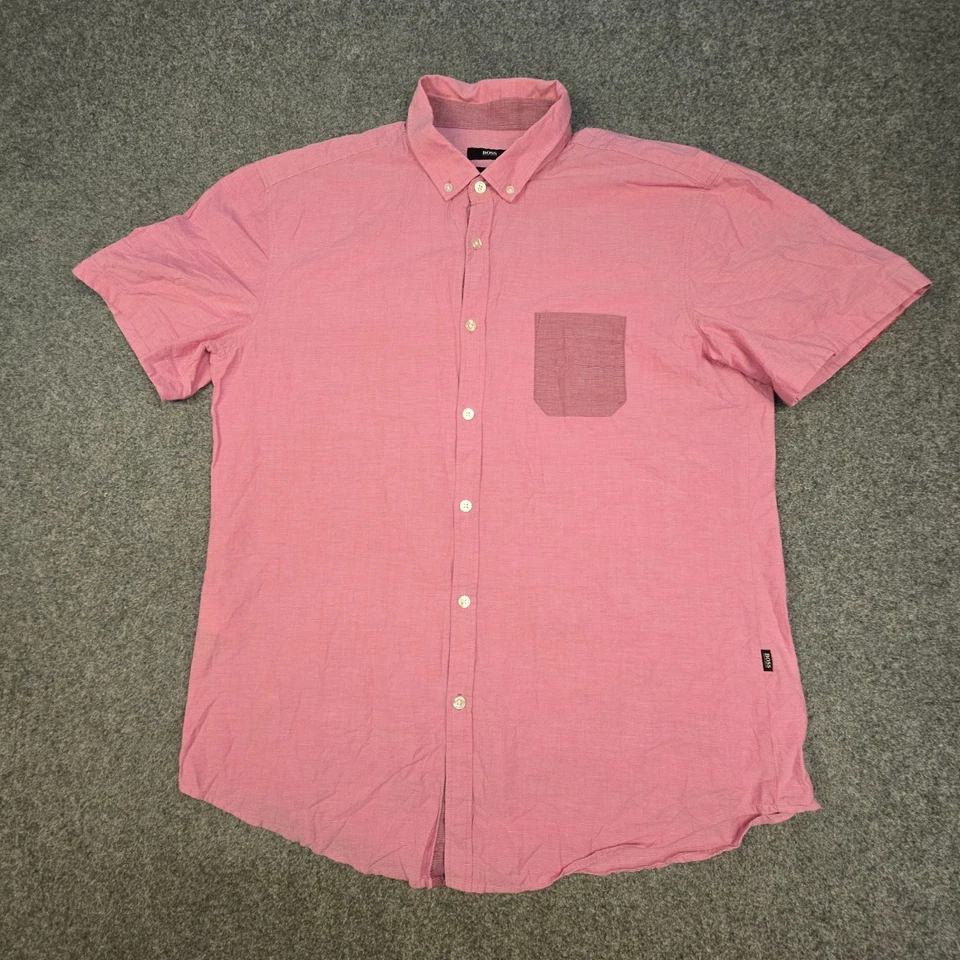 Hugo Boss Shirt Mens XLARGE Pink Short Sleeve Button Up collared Slim Size XL - Image 2 of 4