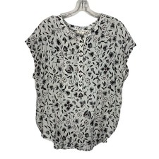 Xirena Trina Floral Print Lightweight Henley Button Blouse 100% Cotton USA Made