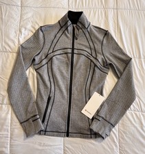 New Lululemon Herringbone Define Jacket Size 8 Thumbholes Full Zip Heather Gray