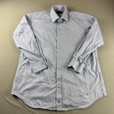 David Donahue Dress Shirt Men 17.5 Blue Geometric Button Up Long Sleeve Trim Fit