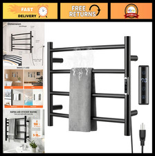 Electric Towel Warmer with Timer - Wall Mounted Heated Towel Rack, Plug-in Black